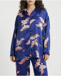 Sajiero Oversized Silk Pajama Suit - Flamingo - Blue