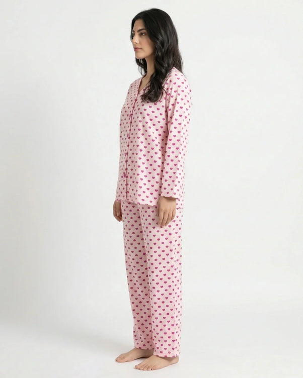 Sajiero Summer Crinkled Pajama Suit - Love Checks