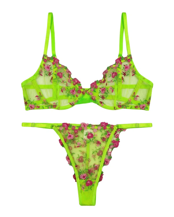 Sajiero Non Padded Bra Set - Flora Zest - Parrot Green