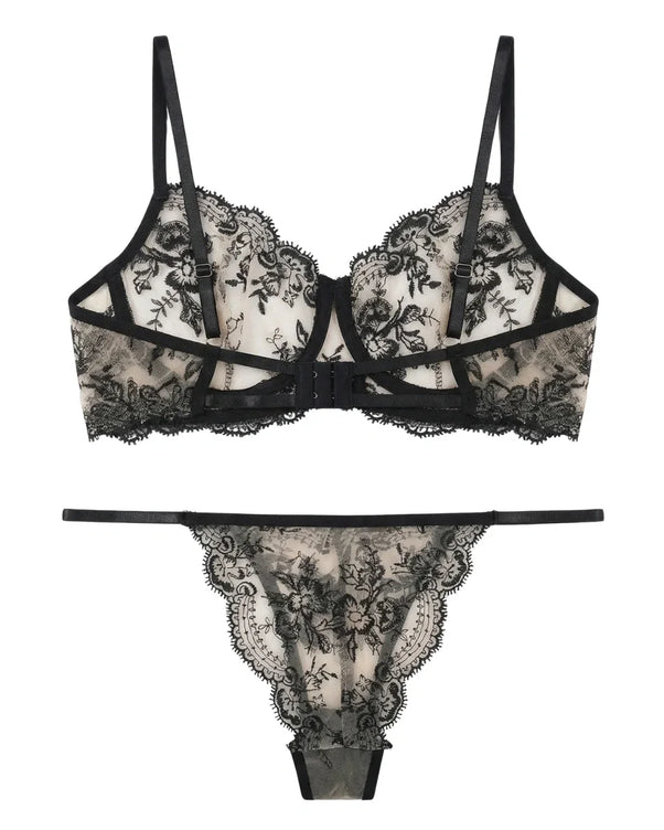Sajiero Non Padded Bra Set - Florisse - Black