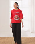Sajiero Drop Shoulder Graphic Tee - Go Easy Red