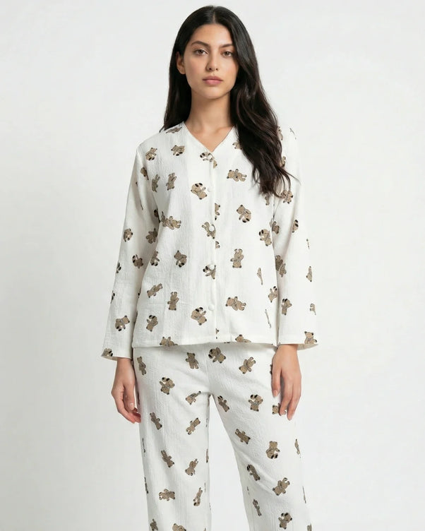 Sajiero Summer Crinkled Pajama Suit - Little Teddy