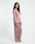 Sajiero Satin Silk Pajama Suit - Noir - Pink