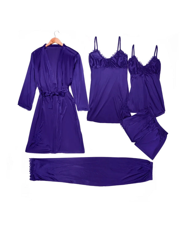 Sajiero Royal Bridal Silk 5pcs Nightgown set