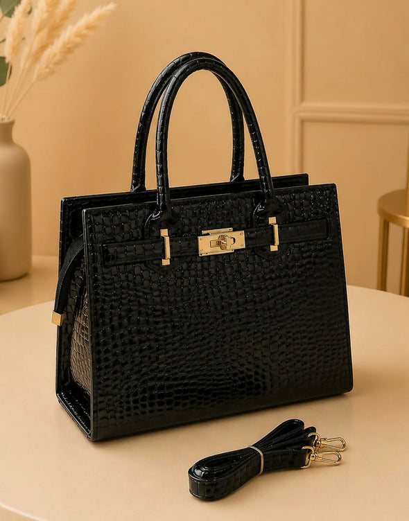 Embossed Croco Top Handle Handbag for Women - Premium Textured Shoulder & Crossbody Bag