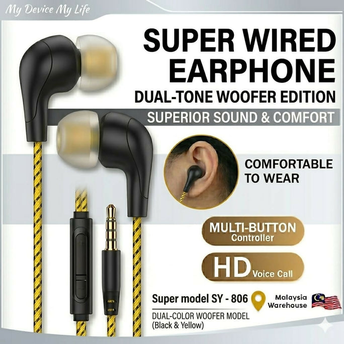 SY-806 Super Wired Earphones you – Experience Superior Sound & Comfortable music aur calling experience ko behtar banayen