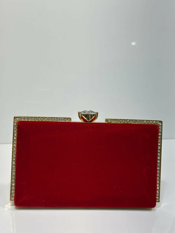 Rhinestone Trimmed Velvet Formal Clutch Bag for Women - Elegant Luxury Evening & Party Purse