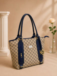 Elegant Monogram Pattern Shoulder Tote Bag for Women - Spacious Printed Handbag with Front Pocket