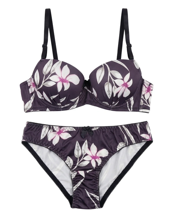 Sajiero Padded Bra Set - Midnight Petal - Black