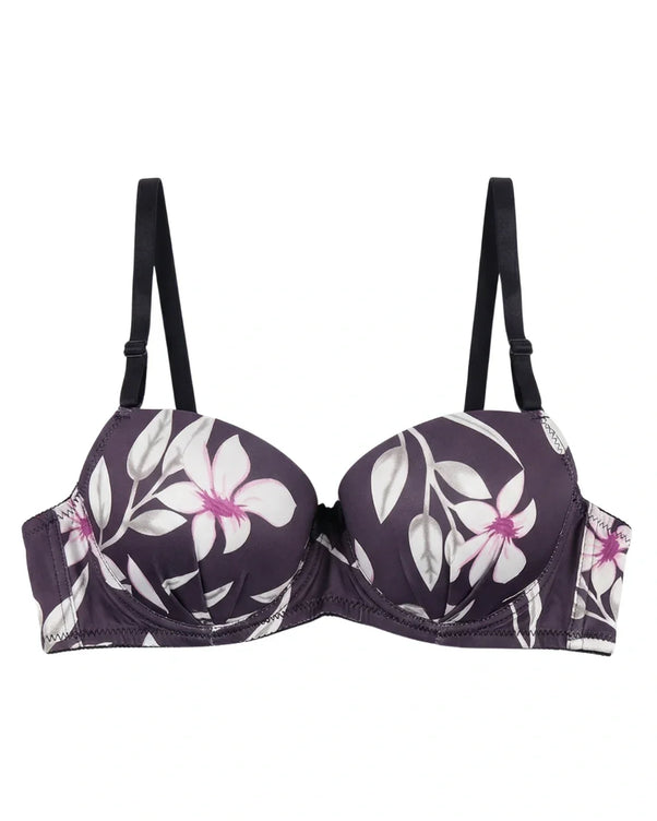 Sajiero Padded Bra Set - Midnight Petal - Black