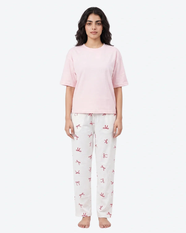 Sajiero Cotton PJ Set - Bow Bliss - Pink