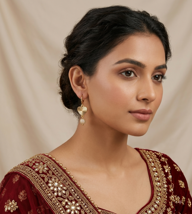 Gold Textured Heart & Crystal Ball Dangle Earrings for Women - Sparkly Huggie Hoop Drop Earrings with Pave Sphere Accent