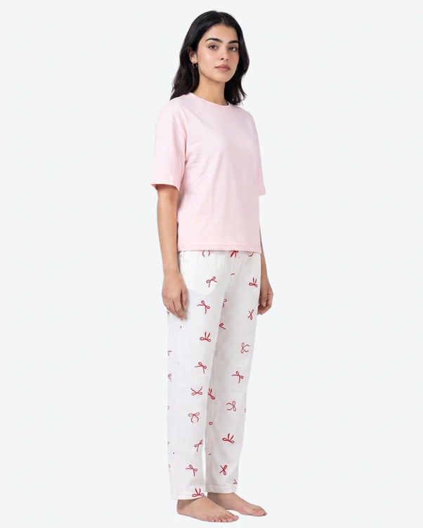 Sajiero Cotton PJ Set - Bow Bliss - Pink