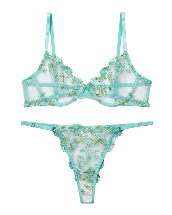 Sajiero Non Padded Bra Set - Flora Zest - Soft Green