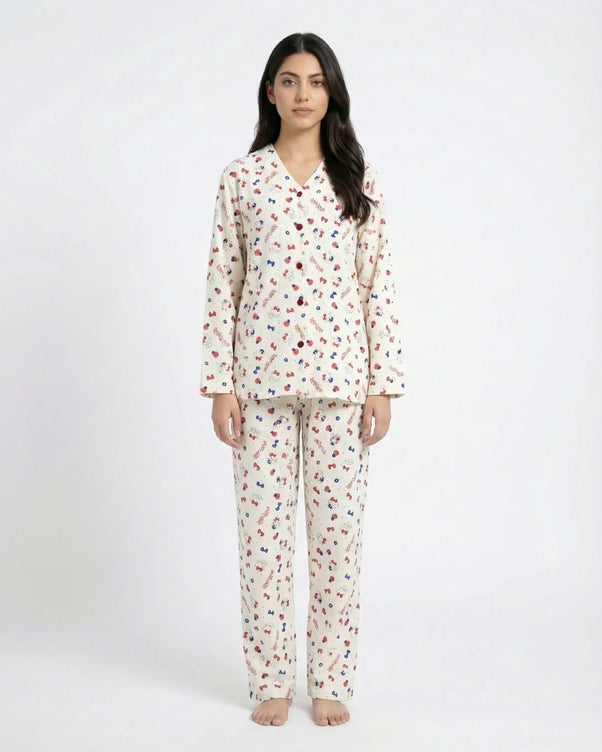 Sajiero Summer Crinkled Pajama Suit - Plush Kitty