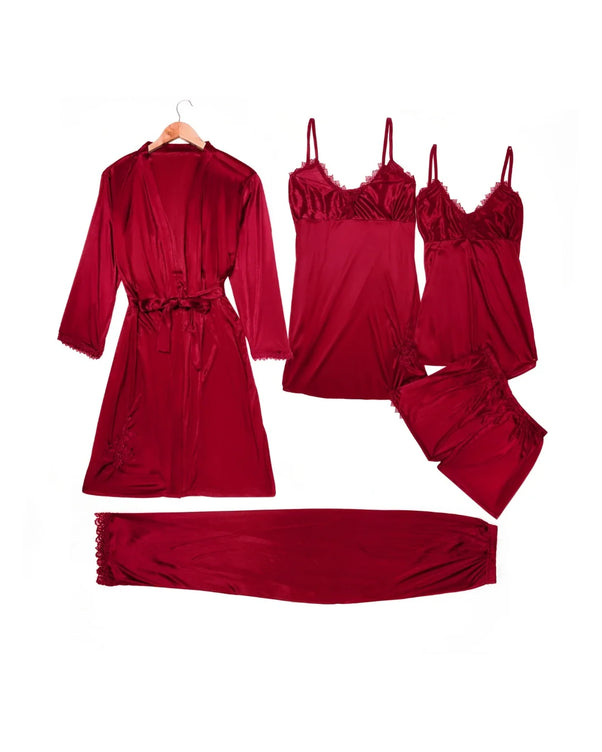 Sajiero Royal Bridal Silk 5pcs Nightgown set