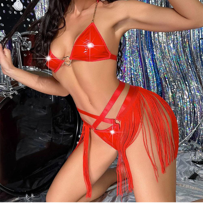 Sajiero Damon Heart Faux Leather Style Lingerie