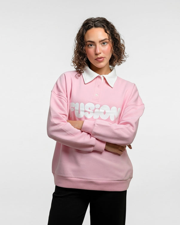 Sajiero Fleece Polo Style Sweatshirt - FUSION - Pink