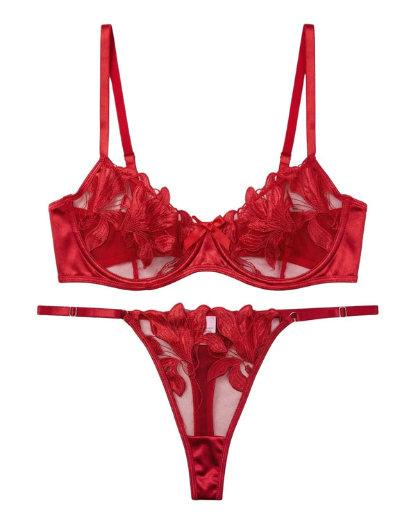 Sajiero Non Padded Bra Set - Petal Luxe - Red