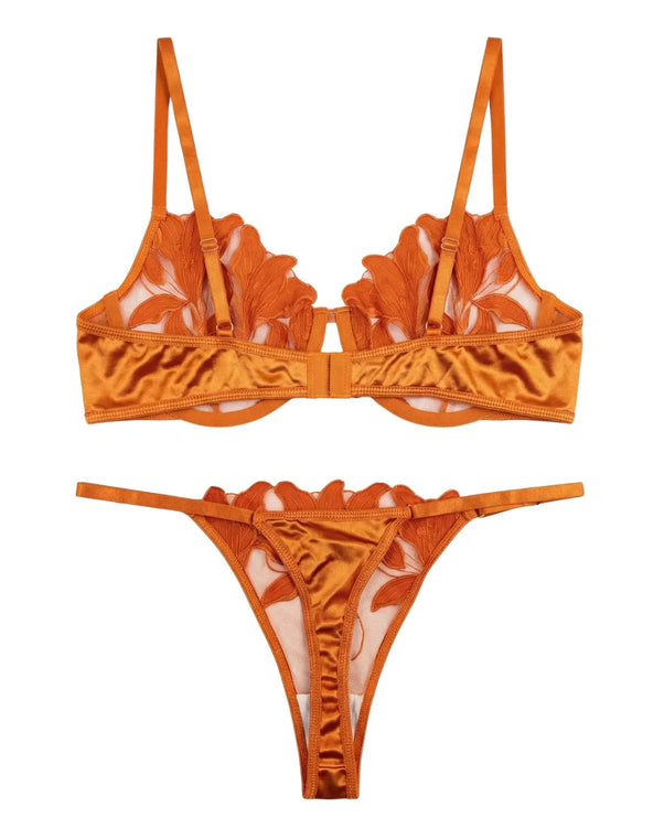 Sajiero Non Padded Bra Set - Roselle Bloom - Rust