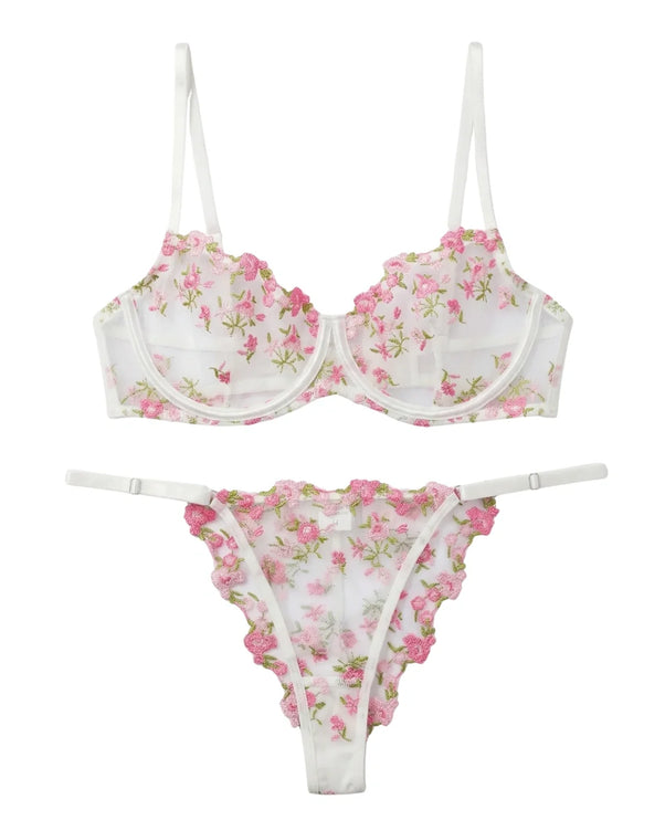 Sajiero Non Padded Bra Set - Noir Rose - Pink