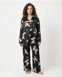 Sajiero Oversized Silk Pajama Suit - Flamingo - Black