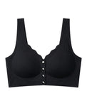 Sajiero Seamless Front-Button Bra - Roselle Ribbed - Black