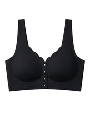 Sajiero Seamless Front-Button Bra - Roselle Ribbed - Black