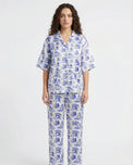 Sajiero Drop Shoulder Silk Pajama Suit - Blue Meadow