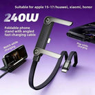 ORIGINAL USA 2-in-1 USB-C to USB-C Fast Charging Cable 240W with Built-in Foldable Mobile Phone Stand | 1.5M Heavy Duty Nylon Braided Data Cord | 90 Degree Angled Gaming Cable Holder for iPhone 15/16/17, Samsung, Huawei, Xiaomi