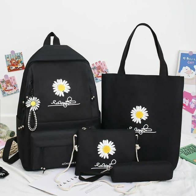 5-Piece Black Daisy Backpack & Bag Set