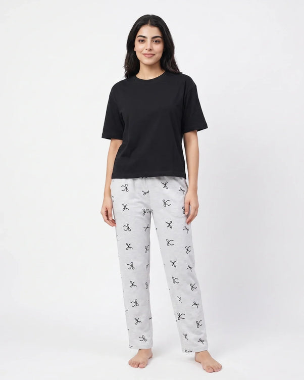 Sajiero Cotton PJ Set - Bow Bliss - Black