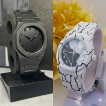 PACK OF 2 PCS Original Arabic Aura Waterproof Wrist Watch: Trending Matte Finish Luxury Timepiece for Men & Boys special Premium Arabic Aura Watch 2026 watch: Luxury Minimalist Design with Butterfly Clasp & Fiber Chain for Men