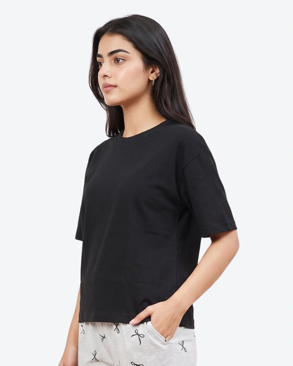 Sajiero Cotton PJ Set - Bow Bliss - Black