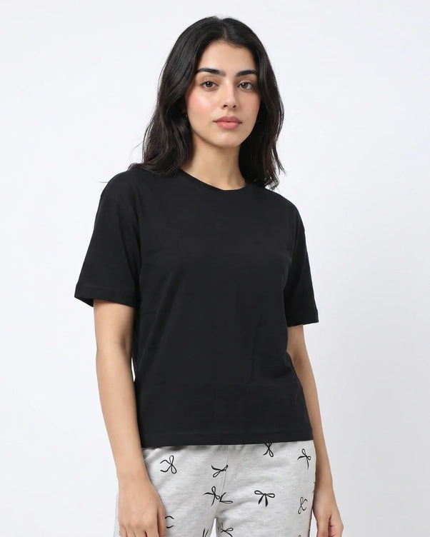 Sajiero Cotton PJ Set - Bow Bliss - Black