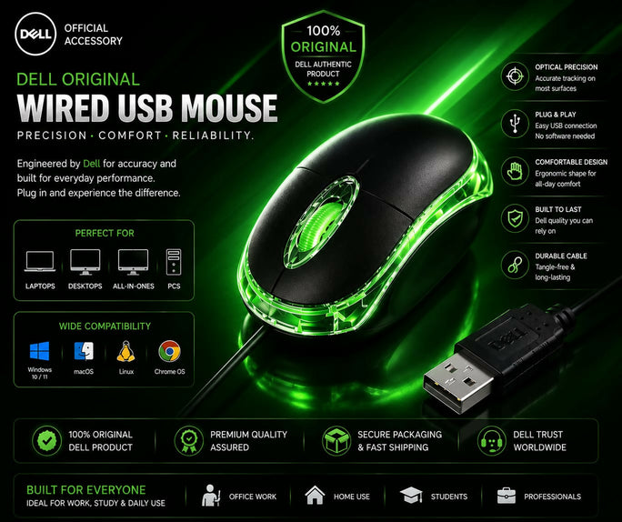 Dell Original Wired USB RGB Optical Mouse High Precision 1000 DP