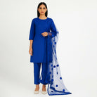 Unstitched 3 Piece Collection Katan Silk Plain Shirt & Trouser With Net Dupatta For Women Dress for women