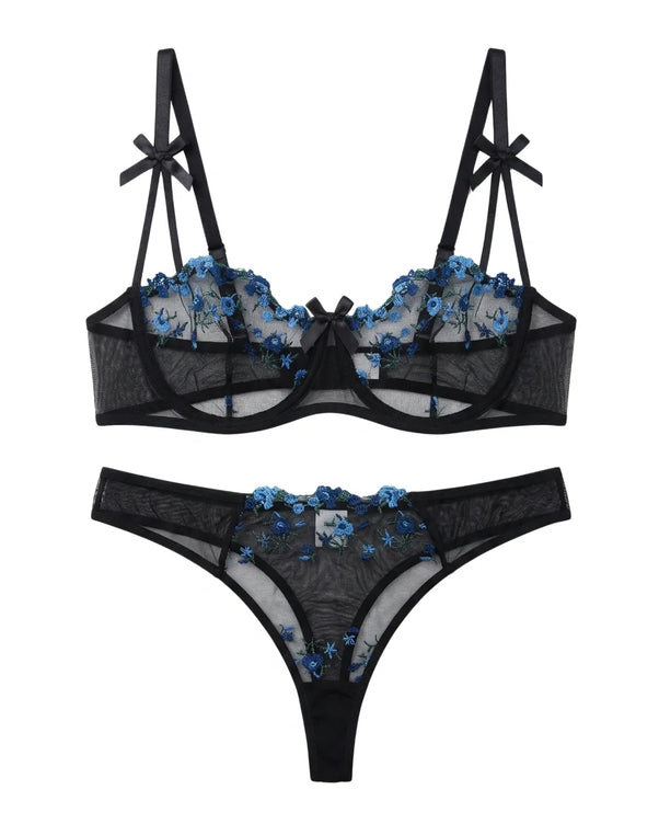 Sajiero Non Padded Bra Set - Blush Veil - Blue
