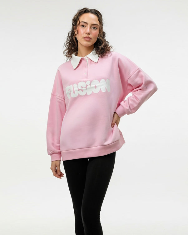 Sajiero Fleece Polo Style Sweatshirt - FUSION - Pink