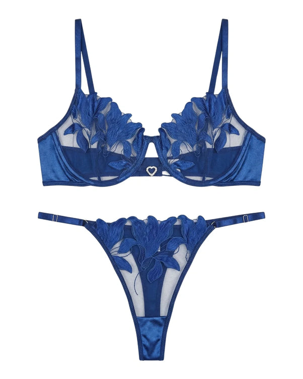 Sajiero Non Padded Bra Set - Roselle Bloom - Blue