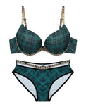 Sajiero Padded Bra Set - Checked Strap - Green