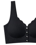 Sajiero Seamless Front-Button Bra - Roselle Ribbed - Black