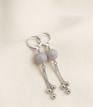 Elegant Silver Crystal Sphere Tassel Earrings for Women - Sparkly Ball Dangle Earrings with Huggie Hoop Clasp