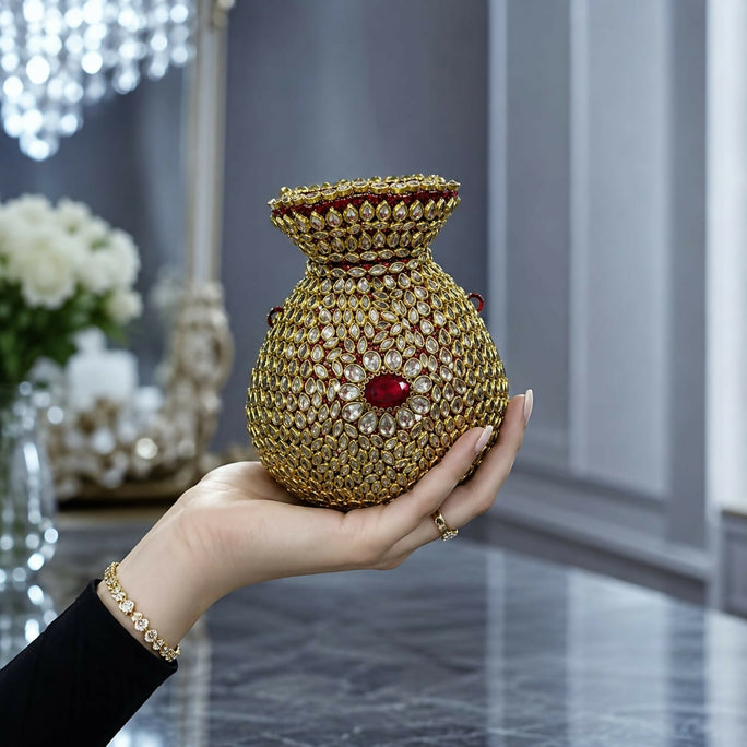 Royal Full Stone Kundan Potli Bag for Women & Girls - Bridal & Festive Crossbody Purse with Chain Strap