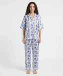 Sajiero Drop Shoulder Silk Pajama Suit - Blue Meadow