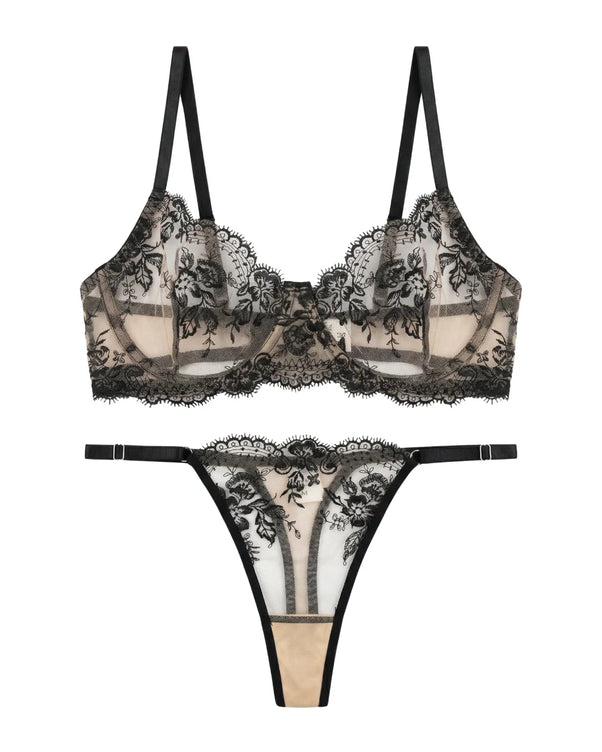 Sajiero Non Padded Bra Set - Truffle - Black