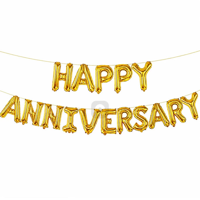 Happy Anniversary Gold Foil Letter Balloon Banner Set – Party Decoration