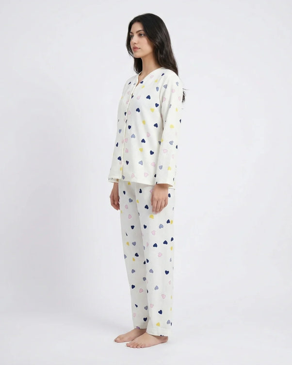 Sajiero Summer Crinkled Pajama Suit - Love Dot