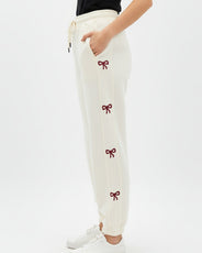 Sajiero Fleece Trouser -Bow Print - Off White