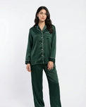 Sajiero Satin Silk Pajama Suit - Noir - Dark Green